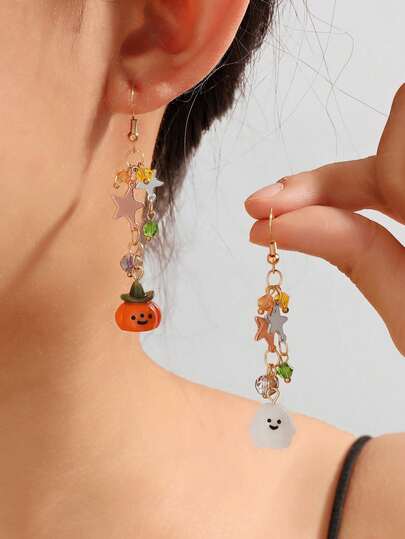 1 Pair Halloween Tassel Earrings Orange Pumpkin Ghost Pendant Fashion Personalized Ear Jewelry