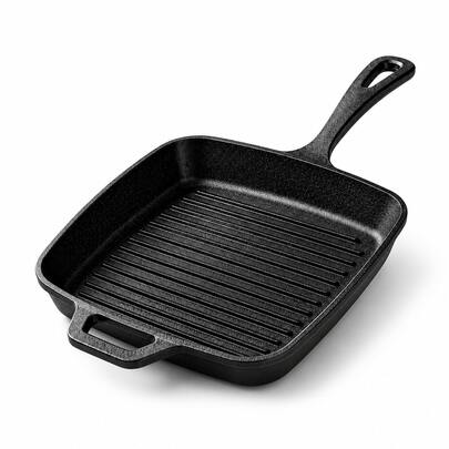 Square Striped Non-Stick Steak Skillet, Cast Iron Griddle Pan With Wooden Handle, Compatible With Induction & All Stoves, For Home, Commercial & Outdoor Camping