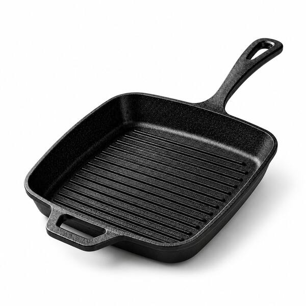 Square Striped Non-Stick Steak Skillet, Cast Iron Griddle Pan With Wooden Handle, Compatible With Induction & All Stoves, For Home, Commercial & Outdoor Camping