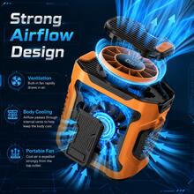 3-In-1 Portable Waist-Hanging Fan | Cooling And Heat Relief In High-Temperature Outdoor Places, 199-Speed Adjustable, 5000mAh Battery USB Rechargeable, Digital Display, LED Flashlight, Emergency Flashlight Function. - Black - View 10