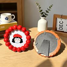 1 pièce Cadre photo rond en résine perlée, cadre photo de bureau rond macaron pastel mignon, convient pour la décoration de la chambre, de la chambre d'enfant, l'anniversaire, Noël, la pendaison de crémaillère et le cadeau d'amitié - Rond - Voir 6