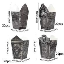 10/40/80Pcs Halloween Popcorn Boxes Set, Tombstone Castle Shape Snack Containers With Skull Graveyard Design, Disposable Treat Boxes For Halloween Party Decorations, Movie Night Candy Popcorn Packaging Supplies - View 10