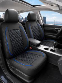 Universal PU Car Seat Cover Set, Diamond Quilted Car Seat Protector With Colorful Piping, Non-Slip Back Breathable Full Set Seat Cushions, Easy Installation Interior Accessories, Suitable For Sedan SUV Truck Pickup, Car Interior Protection Set - A - View 3