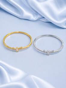 1pc Gentle Sweet Bow Square Rhinestone Bracelet For Women, Full Of Atmosphere, Recommended For Daily Commute, Photo-Worthy And Travel Wear - Bracelet - View 4