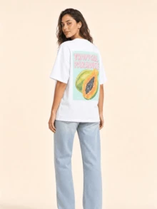 Women's Oversized Tropical Paradise Papaya Back Print T-Shirt - 樣式1 - 查看 2