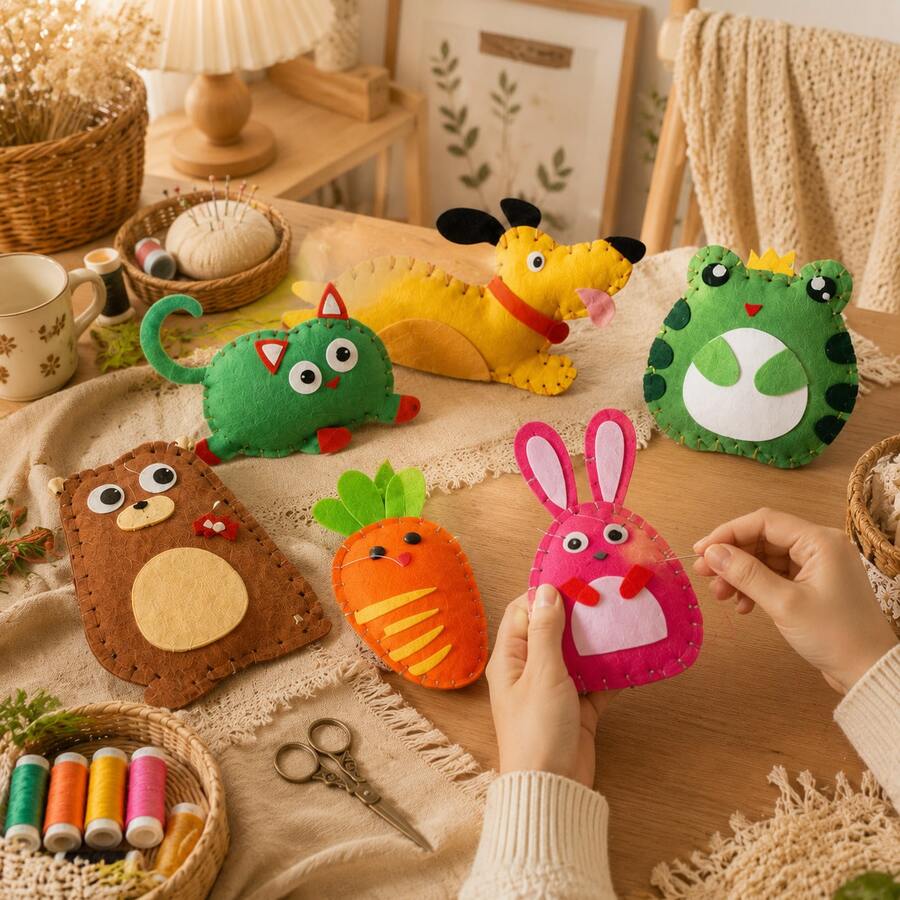 6pcs Cotton Sewing Kit For Kids - Creative Handmade Animal Pendants, Perfect Birthday & Holiday Gifts For Ages 6-8 Craft Kits For Kids Craft Stuff For Kids