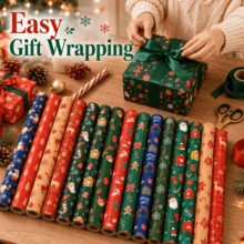 35/70pcs Random Color Cartoon Christmas Wrapping Paper(Includes Stickers), Thick Durable Paper, Christmas Tree And Reindeer Printed, For Gift Wrapping And Wall Decoration, Xmas Holiday Gift Packaging Additions - Multicolor - View 8