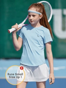 Balabala Tween Girls' Round Neck Short Sleeve Quick Dry Sports T-Shirt, Summer - Ice Blue - View 3