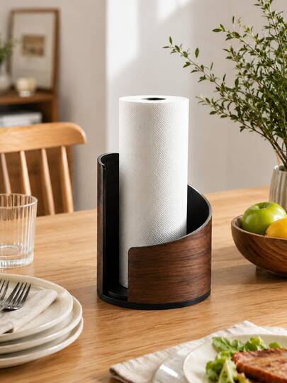 1pc Modern Wooden Vertical Kitchen Countertop Paper Towel Holder, Freestanding Paper Towel Holder, Suitable For Dining Table, Kitchen, Coffee Bar And Bathroom, Rustic Style Dining Table Paper Towel Holder