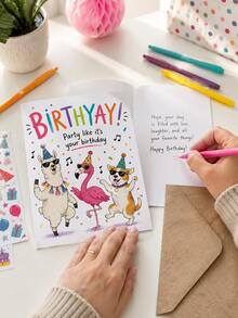 Birthyay Funny Dancing Animal Birthday Greeting Card With Kraft Envelope, Cute Llama Flamingo Dog Party Cartoon Print Confetti Music Note Wish Card, Colorful Lettering Design Novelty Happy Birthday Gift For Kids Adults Friends Family - Multiple Styles - View 8