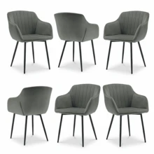 Goeurvant Contemporary Vertical-Stripe Upholstered Dining Chairs With Armrests & Metal Legs For Dining Room, Kitchen, Living Room - Set Of 2 / Set Of 4 / Set Of 6 - Light Grey - 淺灰色 - 查看 12