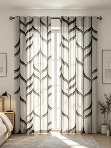 2pcs Digital Printed Curtains, Gray & Black Wave Geometric Pattern, Modern Industrial Style, Suitable For Living Room, Bedroom, Office Decoration - Multicolor - View 10