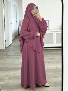 2pcs Set Khimar + Abaya, Loose & Comfortable, Convenient & Quick, Muslim Clothing, Suitable For Women's Daily Wear & Prayer, All Seasons - Multicolor - View 34