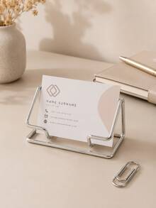 Creative Hollow Business Card Holder And Storage Stand, Minimalist Card Display Rack For Office Desk, Multi-Purpose Photo Note Display Accessory For Home Studio Countertop, Vertical Desktop Business Card Holder; Dual-Use Photo And Business Card Display Rack - Multi-color - View 9
