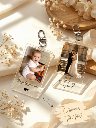 Custom Photo Keychain Transparent Acrylic Bag Charm, Customizable Text & Pet Photo Pendant, Anniversary Wedding Favor, Birthday Gift For Her