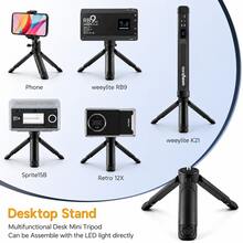 1pc Adjustable Mini Desktop Tripod With Extendable Legs, Non-Slip Feet And 1/4" Screw Interface, Portable Stand For Action Camera, Stabilizer, LED Light, Vlog And Live Streaming, Black - View 2