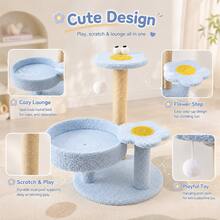 All-Season Cat Tree, Cat Climbing Tower, Cat Tree With Cat Bed, Large Cat Tree, Thick Sisal Rope, Indoor Home Use, Tall Cat Tree With Cat Bed, Tall, Stable, Wear-Resistant, No Shedding, Multi-Layer Cat Tree, Blue Floral Design Cat Tree, With Round Cat Bed, Sisal Scratching Post And Hanging Ball Toy, Multi-Platform Cat Activity Center, Indoor Pet Entertainment Furniture, Suitable For Daily Resting, Scratching And Playing - Multicolor - View 6