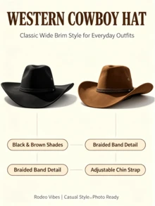 1pc Unisex Western Cowboy Hat, Wide Brim Straw Hat For Men And Women, Sun Protection, Windproof Rope, Suitable For Back To School, Holidays, Casual Occasions - Multicolor - View 6