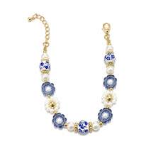 1pc Elegant Fashionable Exquisite Floral Blue And White Porcelain Faux Pearl Beaded Bracelet Suitable For Women's Daily Casual Outings, Banquets, Music Festivals, Party Events - Blue and White - View 5