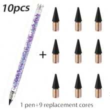 10pcs Crown Quicksand Eternal Pencils, No Sharpening Required Replaceable Nib Eternal Pencils, Cute Japanese Style Stationery, Suitable For Students Writing And Drawing - Sets - View 18