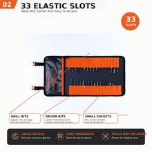 TKIGZNW T026 Roll Tool Storage Bag 1Pc Thick 1680D Oxford Cloth 33 Elastic Slots Drill Bit Hardware Organizer For Electrician DIY Repair - Black - View 3