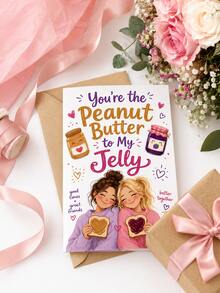 Peanut Butter To My Jelly Friendship Greeting Card With Kraft Envelope, Cute Best Friends PB&J Cartoon Design Wish Note Card, Heart Decor Hand Lettering Art Postcard, Sweet Gift For BFF Birthday Friendship Day For Women Best Friends - Multiple Styles - View 4