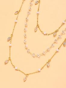 STONEFANS 1pc Multi-Layer Pearl Shoulder Chain, Luxury Elegant Bridal Wedding Banquet Body Chain Accessory - Bead - View 3