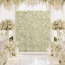 24 Pcs White 3D Flower Wall Backdrop 7.5ftx5ft Wedding Rose Floral Wall Backdrop For Bridal Shower Birthday Party Wedding Rose Floral Photo Background Valentines Christmas Wedding Decorations - 白色 - 查看 3
