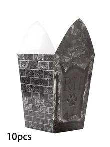 10/40/80Pcs Halloween Popcorn Boxes Set, Tombstone Castle Shape Snack Containers With Skull Graveyard Design, Disposable Treat Boxes For Halloween Party Decorations, Movie Night Candy Popcorn Packaging Supplies - View 9