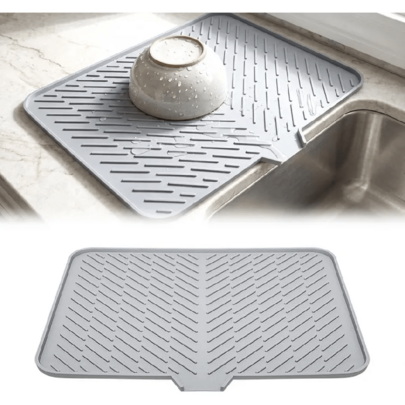 Sloped Silicone Dish Drying Mat With Drain Lip (Gray, L) | Sloped Silicone Dish…