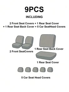 Universal 9 Pcs/5 Seat Car Seat Cover Set, Breathable Polyester Full Wrap Auto Seat Protector Compatible With Airbags, Anti-Slip All Season Seat Cushion Fit Most Sedans, SUVs And Trucks, Multiple Color Options,Car Interior Accessory Kit - A - View 10