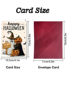 1pc New Halloween Greeting Card Collection, Cute Cartoon Pumpkin Ghost Black Cat Card With Envelope Set - A - View 2