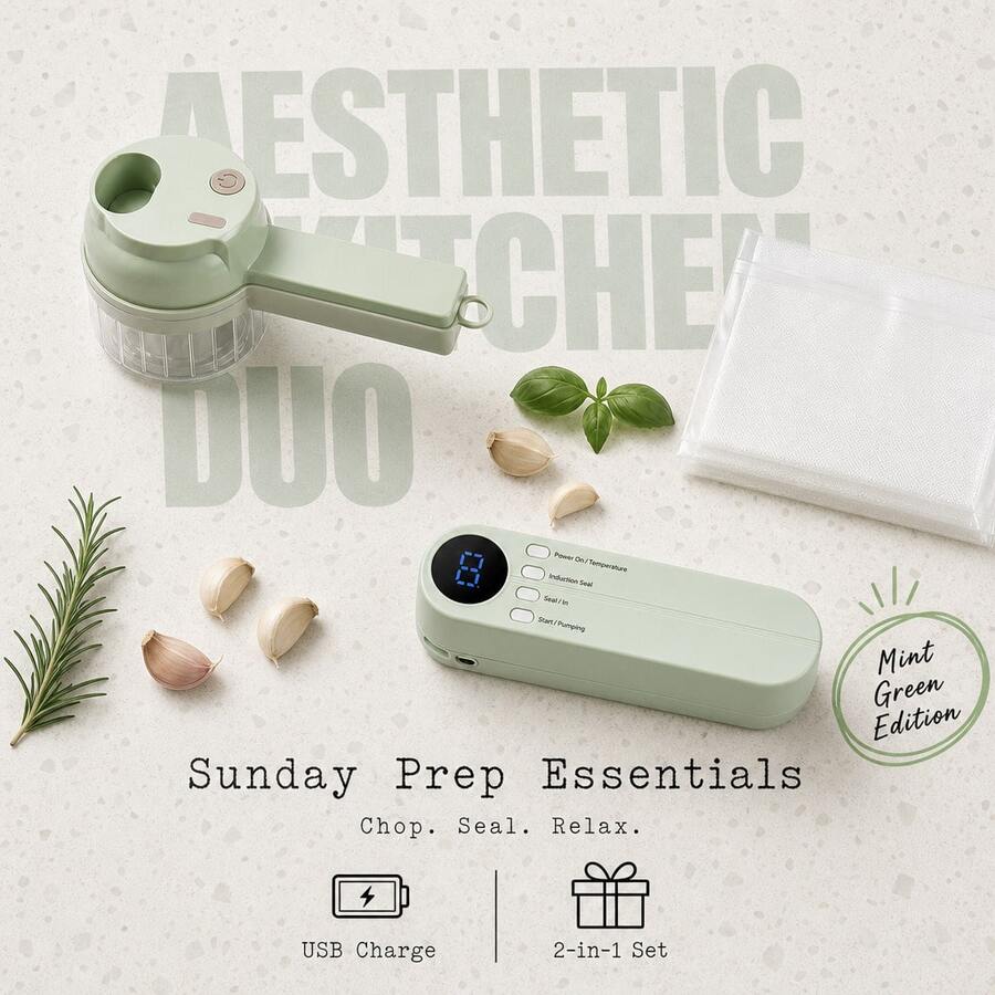 Space-Saving Kitchen Gadget Duo: Cordless Food Processor & Portable Bag Resealer For College Dorms & Small Apartments,Chip Bag Sealer,Food Saver Machine,Coffee Storage,Kitchen Gadgets 2026,Kitchen Essentials,Coffee Bar Essentials,Dorm Room Stuff