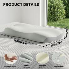 1pc Low-Profile Cooling Neck Pillow, Odorless Slow Rebound Medium-Soft Pillow, Ergonomic Dual-Height Design, Removable Washable Cooling Pillowcase - 25.2x12.2x3.15inch - Grey - View 2