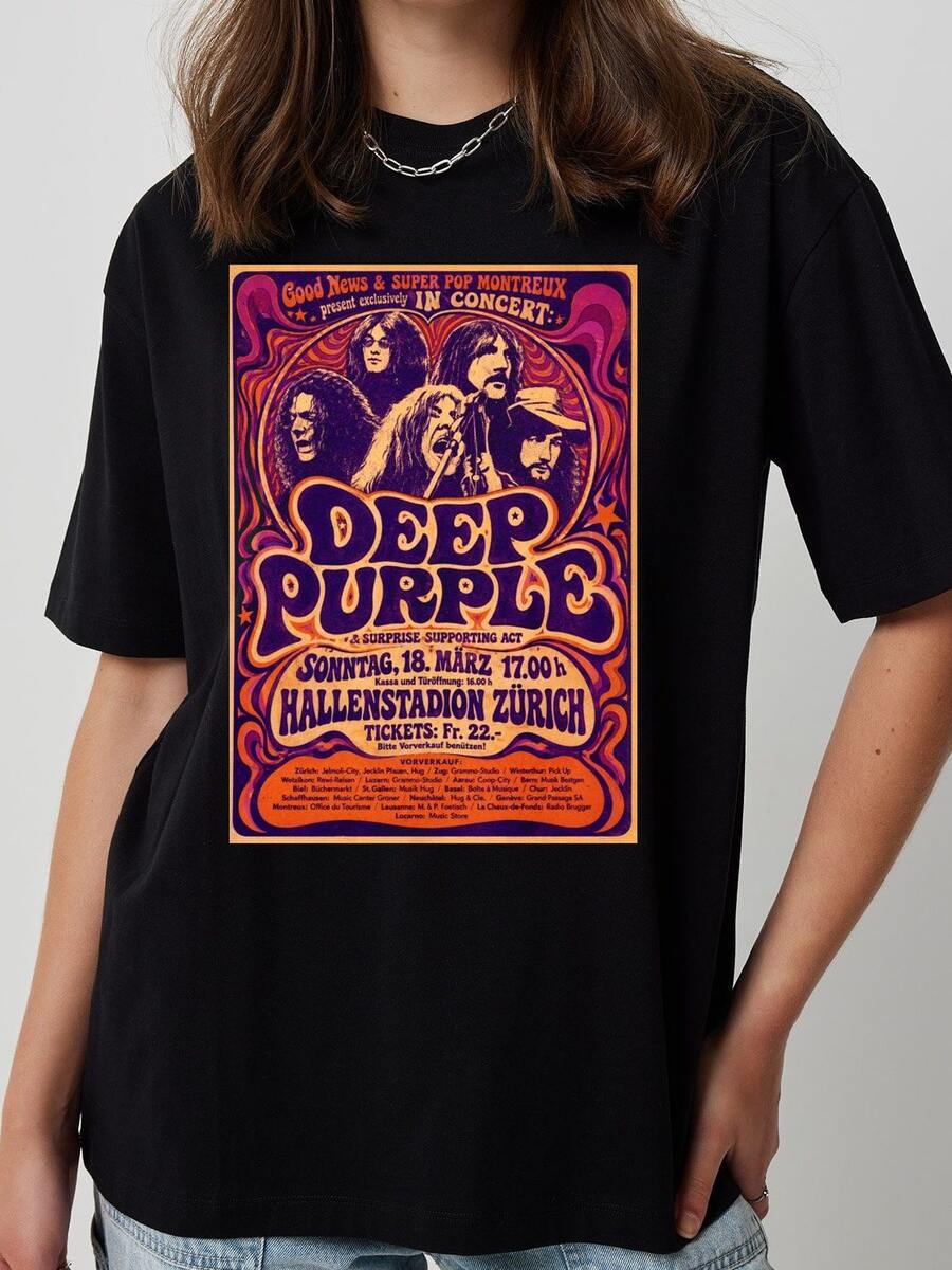 Vintage Deep Purple Montreux Zurich Hallenstadion Vintage Concert  Art Hard Rock Unisex Graphic T-Shirt - Black - View 1