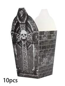 10/40/80Pcs Halloween Popcorn Boxes Set, Tombstone Castle Shape Snack Containers With Skull Graveyard Design, Disposable Treat Boxes For Halloween Party Decorations, Movie Night Candy Popcorn Packaging Supplies - View 11
