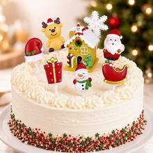 12件/1件裝聖誕主題蛋糕裝飾，DIY聖誕派對聖誕老人雪人麋鹿禮盒蛋糕裝飾套組 - 彩色 - 查看 5