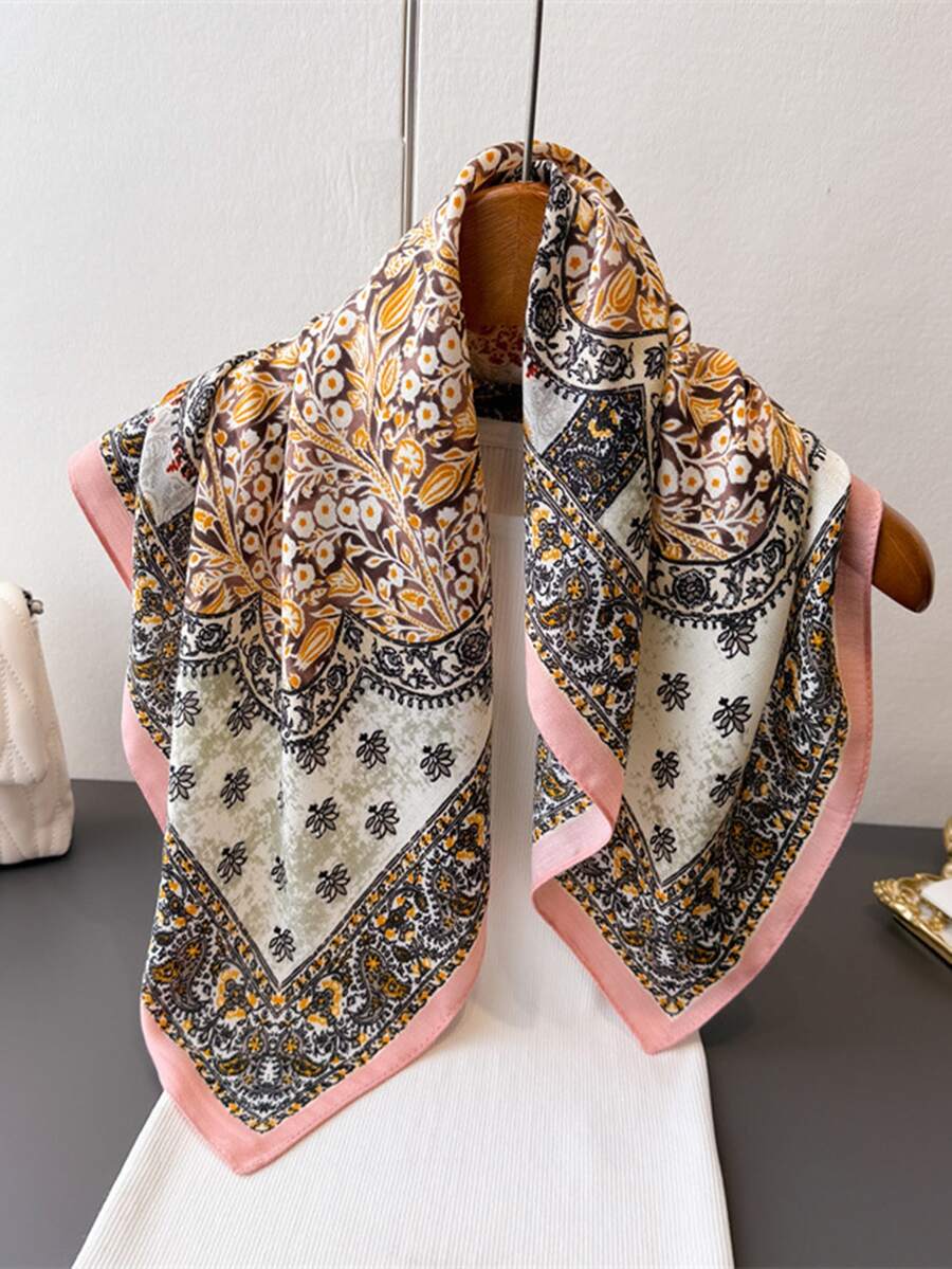 極簡印花 70cm 方巾,春季新款方巾,多功能女用腰帶、包包配件、緞帶、頭巾、頭飾,時尚圍巾 - 彩色 - 查看 1
