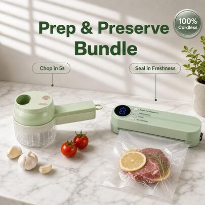 Time-Saving 2-Pcs Kitchen Gadget Set, Wireless Garlic Chopp…
