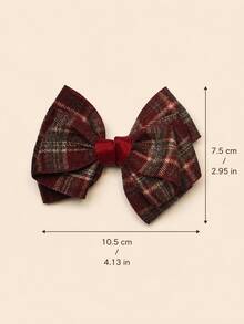 2pcs Red Grey Plaid Bow Hair Clips For Girl, Ribbon Edged Hair Bow,Alligator Clips For Daily,Party, Pastoral Style, Sweet Kids Hair Accessories - Multicolor - View 6
