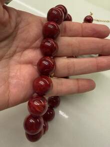1pc Marble Pattern Thick Bead Decor Women's Necklace - Swirl Large Bead Necklace Bold Vintage Neutral Tone Jewelry Suitable For Vacation, Beach Wear, Perfect Gift For Friends' Travel - Burgundy - View 3