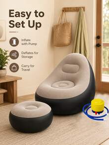 Inflatable Sofa Footstool Slouchy Chair, Foldable Portable Slouchy Sofa With Footstool, Inflatable Sofa Chair Suitable For Living Room, Bedroom, Outdoor, Balcony And Camping, Best Gift For Family: Comfortable Sofa - Multicolor - View 10