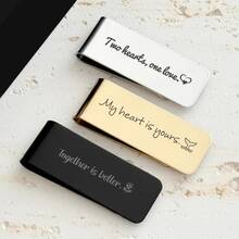 1pc Customized Text Engraved Money Clip, Gold Metal Material, Personalized Name & Blessing Message Engraving, Business Anti-Slip Tie Clip, Exquisite Minimalist Style, Suitable For Wedding Groom & Groomsmen, Men's Birthday, Anniversary, Father's Day Gift - Multicolor - View 4