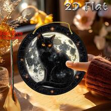 2D Flat, 1pc Black Cat Moon Night Acrylic Sun Catcher, Garden Hanging Decor - Suitable For Independence Day, Labor Day, Christmas, Halloween, Thanksgiving _ 19.99cm Round, Elegant Style, No Electricity Required, Hanging Decoration _ Moon Night Cat Design _ Durable Acrylic, Moon Decoration - A - View 2