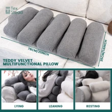 1pc Teddy Velvet 5-Section Back Support Pillow, Ultra Soft And Fluffy Lumbar Cushion, Versatile Neck And Backrest Pillow For Sofa, Office Chair Or Bed, Warm And Cozy, Skin-Friendly Fabric, Machine Washable, Ideal For Relaxing And Reading - Brown - View 7