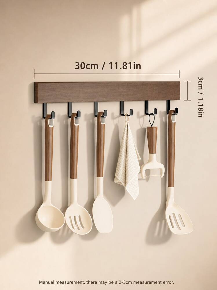 1pc Multi-Functional Kitchen Hook Rack, Walnut Style Kitchen Utensil Rack, Multi-Purpose Wall Hooks, Can Hang Towels, Bathrobes And Clothes, Space-Saving Storage Tool, Suitable For Kitchen, Bathroom, Entryway And Daily Home Storage - Multicolor - View 8