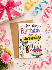 Cartoon Chick Birthday Card With Brown Envelope, Fun Slogan Colorful Confetti Cake Print, Blank Inner Paper Note Card, Creative Handwritten Greeting Stationery, Cute Birthday Gift For Friends And Family Holiday Party - Multiple Styles - View 7