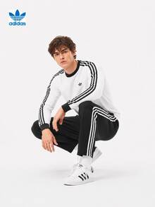 Adidas Clover 3S LS TEE Men's Sports Crew Neck Long Sleeve T-Shirt - White - View 4