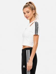 Adidas 三條紋舞動系列短版雙領口女子修身短袖T卹 - 白色 - 查看 1