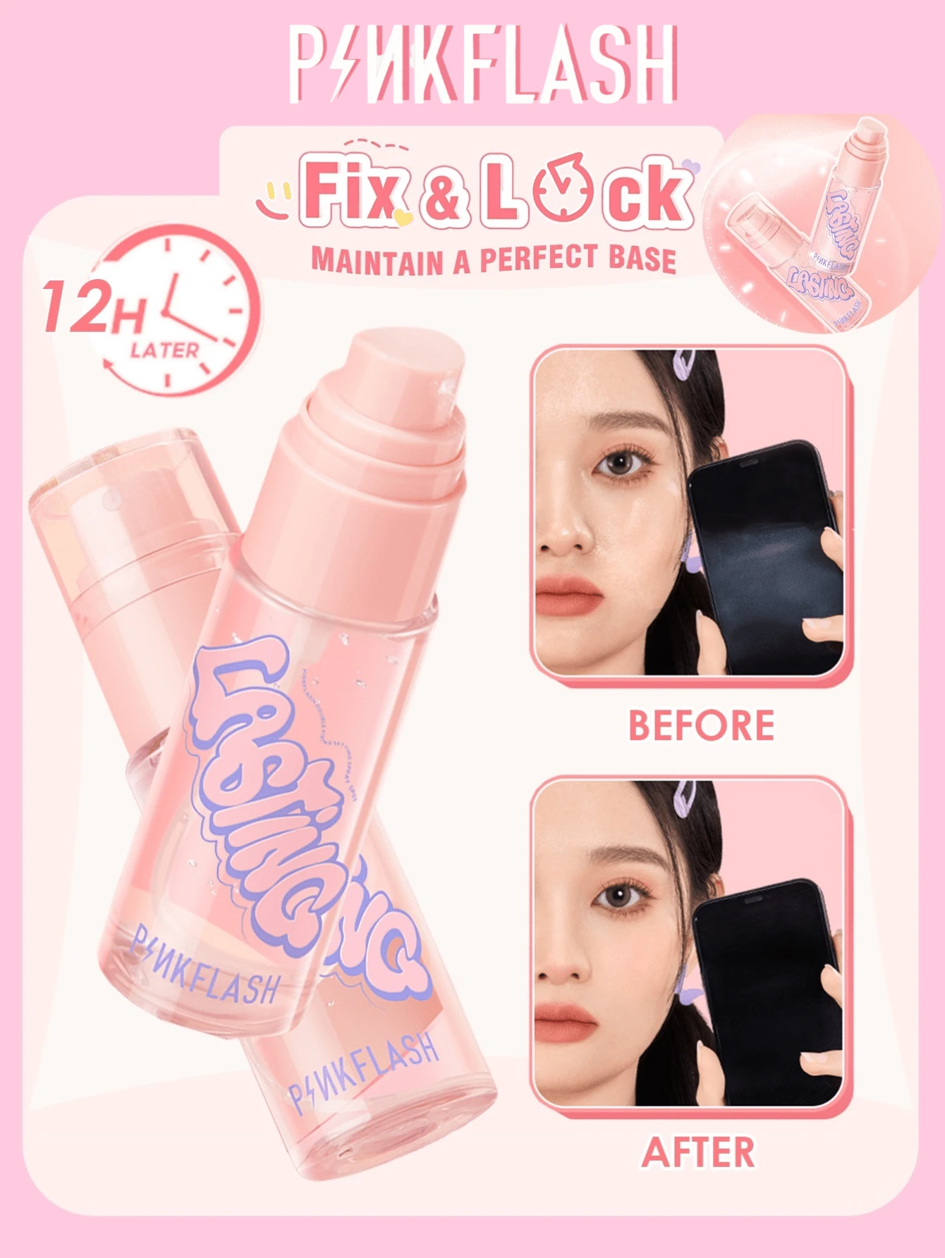 PINKFLASH Setting Spray Aksi Ganda 40ml, Penguatan Ganda, Riasan Tahan Lama, Kabut Ultra Halus, Ringan, Tidak Lengket, Tidak Mengencangkan, Tidak Membuat Kulit Kering - #SP01 - View 1